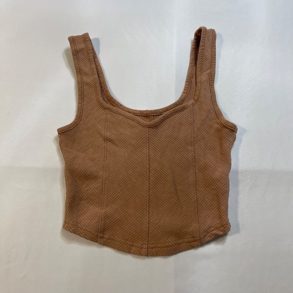 Aerie Ribbed Cropped Tank Top XS Brown Women's Sleeveless Fitted Cotton Stretch